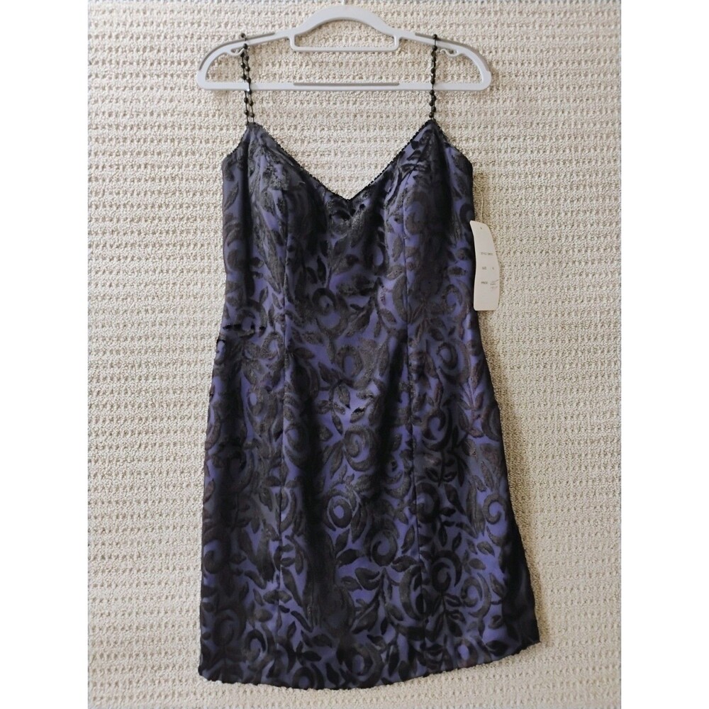 Vtg 80s Deborah Laws Size 6 Purple & Black Cocktail Formal Dress Above Knee